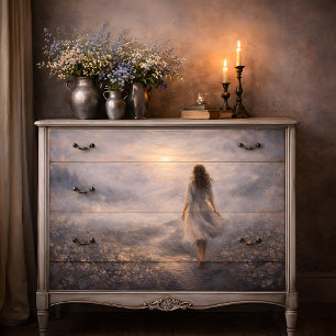 Papel De Seda Mujer Soñadora Caminando Nube Pradera Decoupage