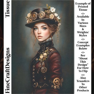 Papel De Seda Mujer Steampunk + Flores Retrato CJ3 Decoupage