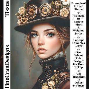 Papel De Seda Mujer Steampunk + Flores Retrato CJ4 Decoupage