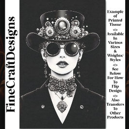 Papel De Seda Mujer Steampunk Impactante Monocromo AC5 Decoupage