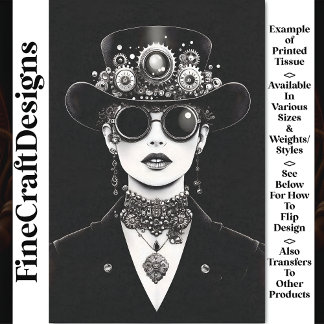 Papel De Seda Mujer Steampunk Impactante Monocromo AC5 Decoupage