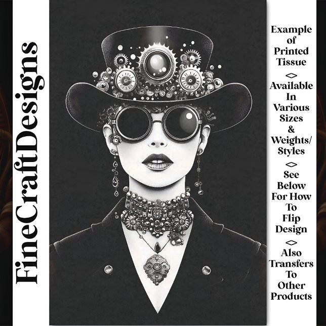 Papel De Seda Mujer Steampunk Impactante Monocromo AC5 Decoupage (Subido por el creador)