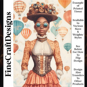 Papel De Seda Mujer Steampunk Piel Melanizada U1 Decoupage