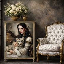 Mujer Tigre Blanco Fantasía Elegante Decoupage