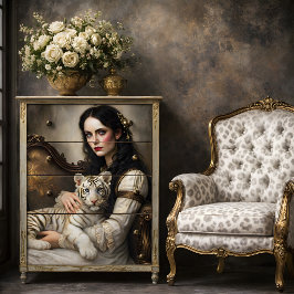 Papel De Seda Mujer Tigre Blanco Fantasía Elegante Decoupage