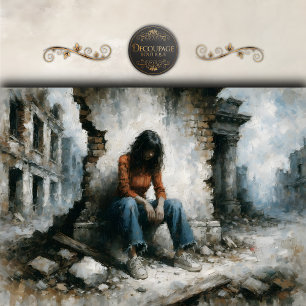 Papel De Seda Mujer Urbana Desolada Decoupage Azul