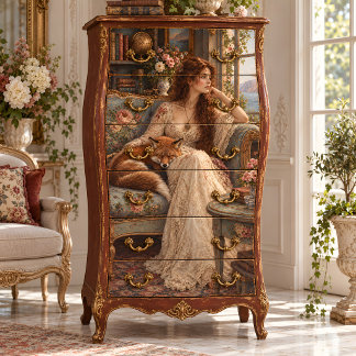 Papel De Seda Mujer Victoriana Con Decoupage De Zorro Durmiendo