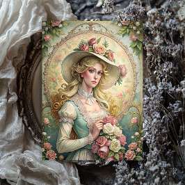 Papel De Seda Mujer victoriana de color acuático con rosas rosas