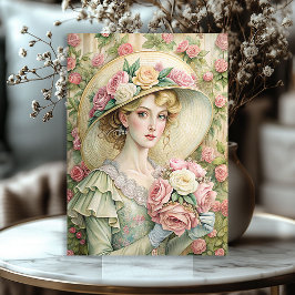 Papel De Seda Mujer victoriana de color acuático con rosas rosas