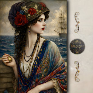 Papel De Seda Mujer victoriana en barco marítimo decoupage