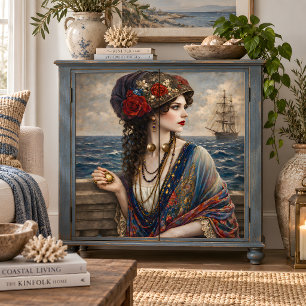 Papel De Seda Mujer victoriana en barco marítimo decoupage