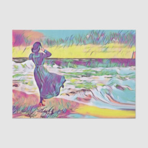 Papel De Seda Mujer victoriana en la playa en una profusión past