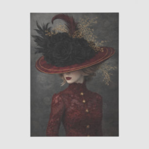 Papel De Seda Mujer Victoriana Francesa en Sombrero de Traje Roj