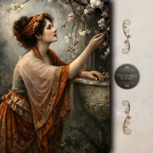 Papel De Seda Mujer Victoriana recogiendo flores Decoupage jardí