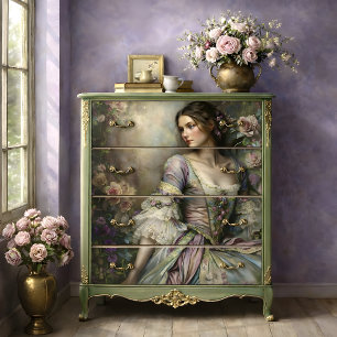 Papel De Seda Mujer Victoriana Romántica Retrato Floral Decoupag