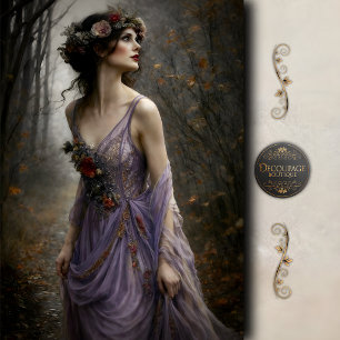 Papel De Seda Mujer Victoriana Vestido Lavanda Decoupage Bosque