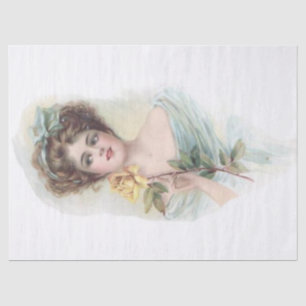 Papel De Seda Mujer Vintage Rosa Amarilla San Valentín Decoupage