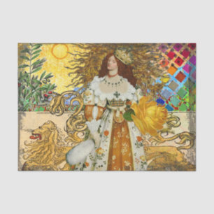 Papel De Seda Mujer Vintage Sol Dorado: Arte de Collage Zodiaco