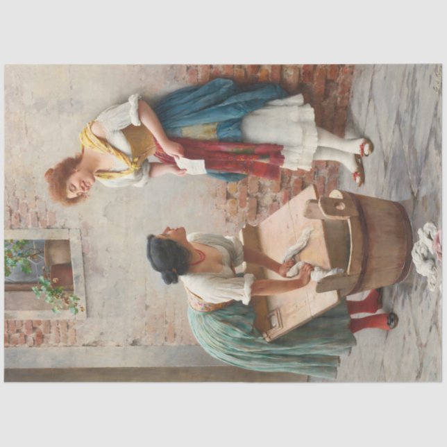 Papel De Seda Mujeres de guerra compartiendo noticias en una ald (Anverso)