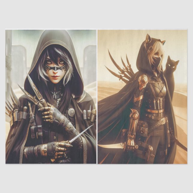 Papel De Seda Mujeres guerreras de negro con dos imágenes de col (Anverso)