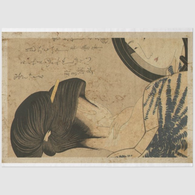 Papel De Seda Mujeres japonesas y el espejo del arte Ukiyo n° 9 (Anverso)