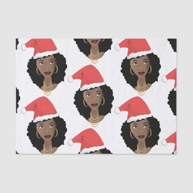 Papel De Seda Mujeres negras, Navidades rojos Santa Hats (Anverso)
