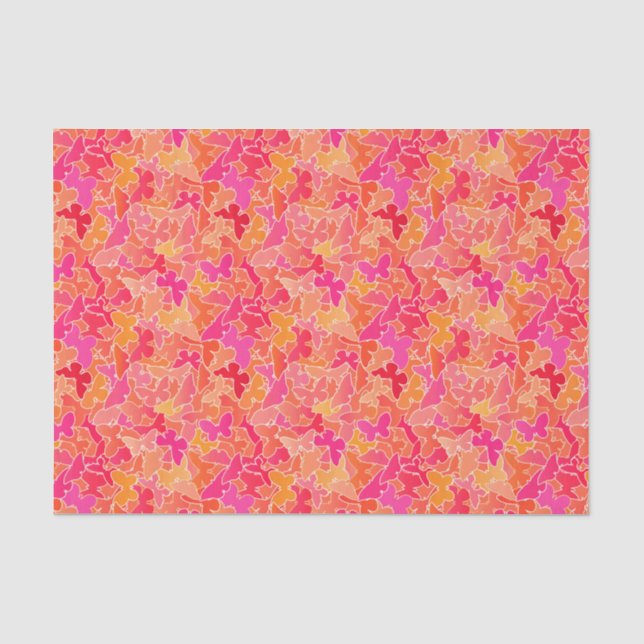 Papel De Seda Multitud de mariposas, del naranja rosado y (Anverso)
