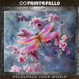 Papel De Seda Mundo de libélula fractal caprichosa y flores alie