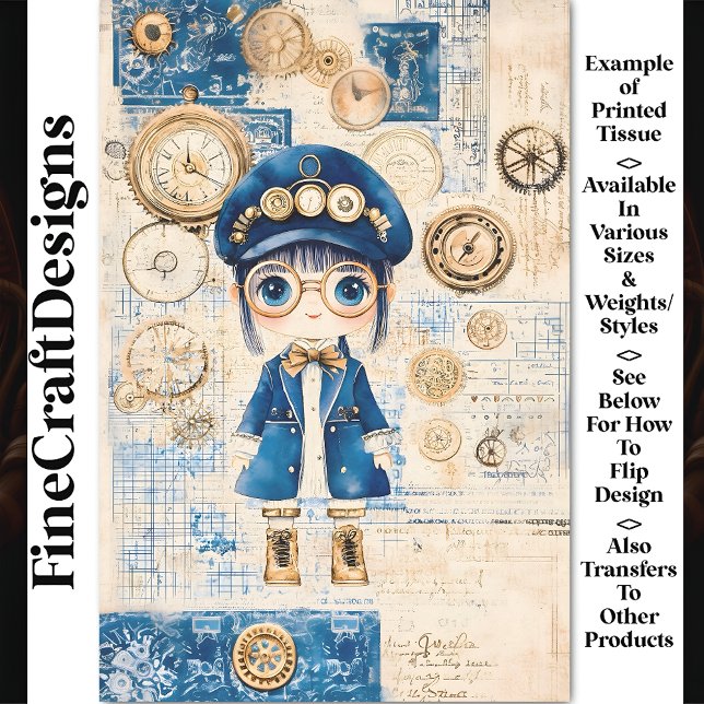 Papel De Seda Muñeca Adorable Acuarela Steampunk, Decoupage Azul (Subido por el creador)