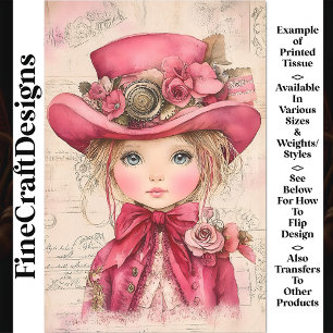 Papel De Seda Muñeca Adorable Steampunk, Traje Rosa AM7 Decoupag