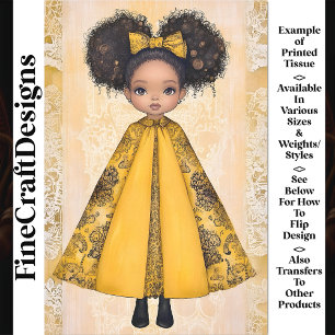 Papel De Seda Muñeca Afroamericana Adorable, Decoupage Amarillo