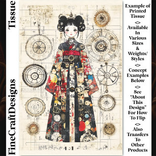Papel De Seda Muñeca asiática de reloj en desalojo de Kimono CK6