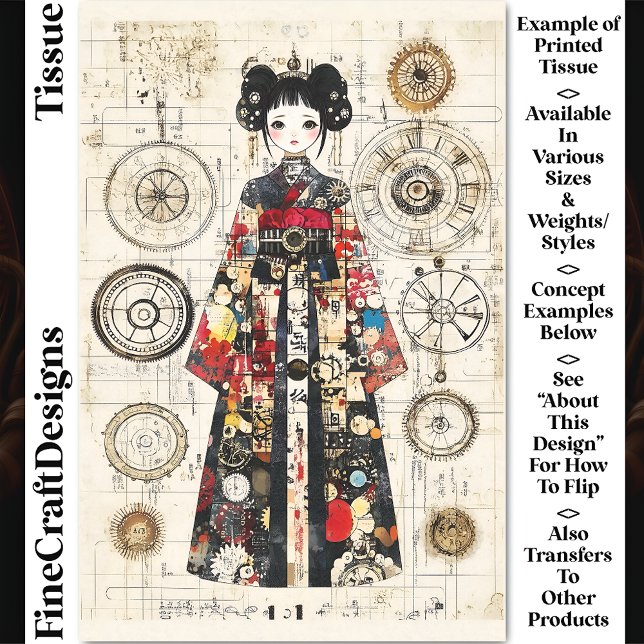 Papel De Seda Muñeca Linda Asiática Clockpunk con Kimono CK6 Dec (Subido por el creador)