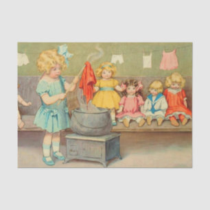 Papel De Seda Muñeca niña de lavandería vintage jugando muñecas