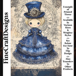 Papel De Seda Muñeca Steampunk con vestido y sombrero azules AM4