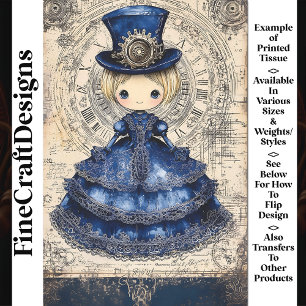 Papel De Seda Muñeca Steampunk con vestido y sombrero azules AM4