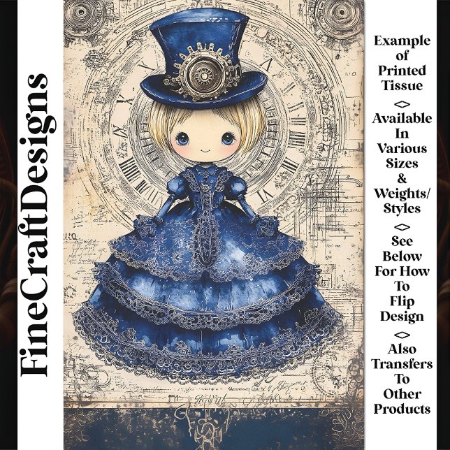 Papel De Seda Muñeca Steampunk con vestido y sombrero azules AM4 (Subido por el creador)