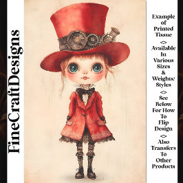 Papel De Seda Muñeca Steampunk de Ojos Grandes, Decoupage Rojo A