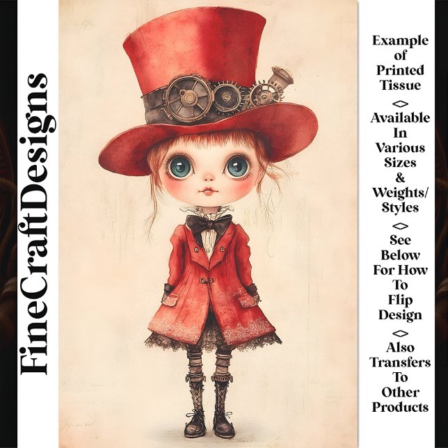 Papel De Seda Muñeca Steampunk de Ojos Grandes, Decoupage Rojo A (Subido por el creador)