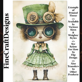 Papel De Seda Muñeca Steampunk de Raza Mixta, Decoupage Verde AM