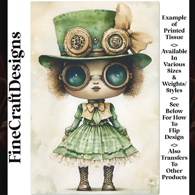 Papel De Seda Muñeca Steampunk de Raza Mixta, Decoupage Verde AM (Subido por el creador)