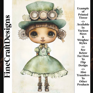 Papel De Seda Muñeca Steampunk Vestido Verde y Sombrero AM5 Deco