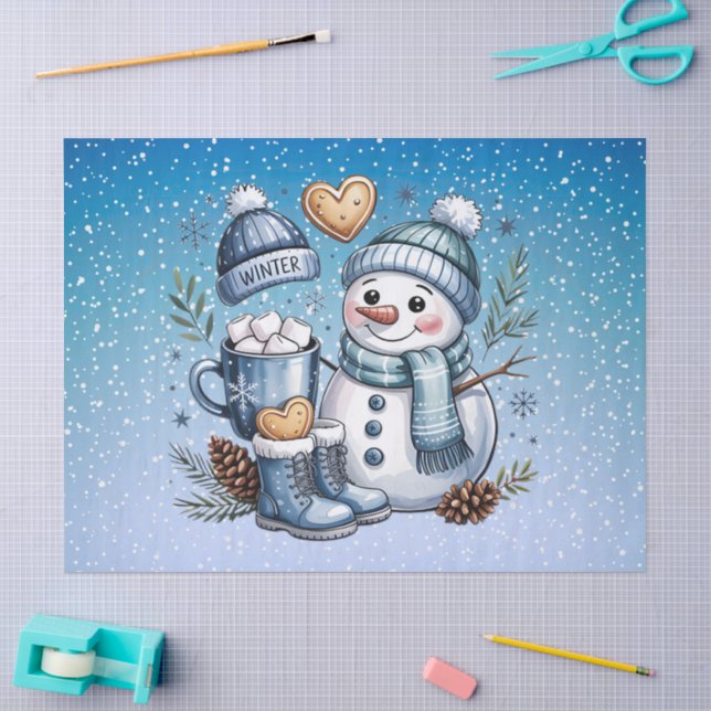 Papel De Seda Muñeco de Nieve Acogedor de Invierno (Artesanía)