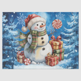 Papel De Seda Muñeco de Nieve Azul de Invierno y Regalos de Navi