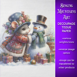 Papel De Seda Muñeco de nieve caprichoso y ratón de Navidad deco