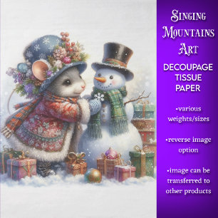 Papel De Seda Muñeco de nieve caprichoso y ratón de Navidad deco