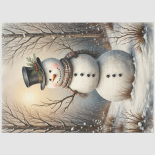 Papel De Seda Muñeco de Nieve Clásico en Invierno   Navidad Vint
