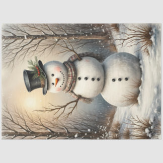 Papel De Seda Muñeco de Nieve Clásico en Invierno | Navidad Vint