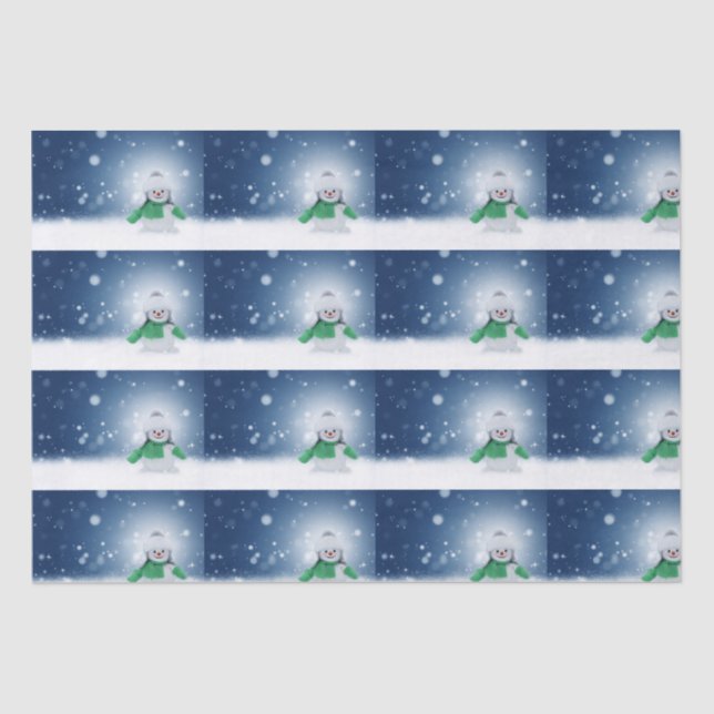 Papel De Seda Muñeco de nieve con una bufanda verde (Anverso)