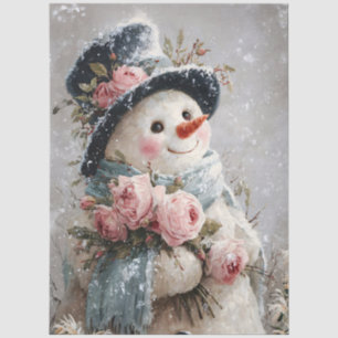 Papel De Seda Muñeco de nieve decoupage con rosas rosadas